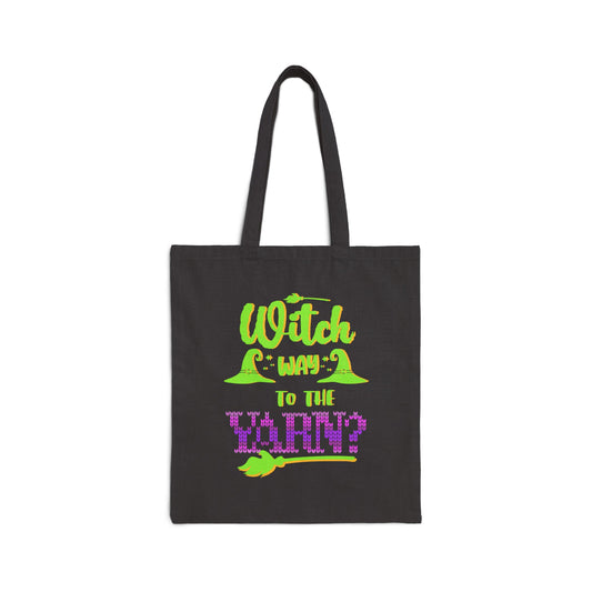 Witch Way to the Yarn Canvas Tote Bag