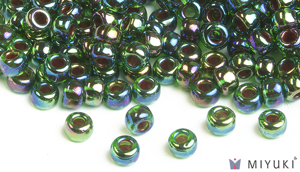 344 - Cobalt-lined Green AB Miyuki Beads