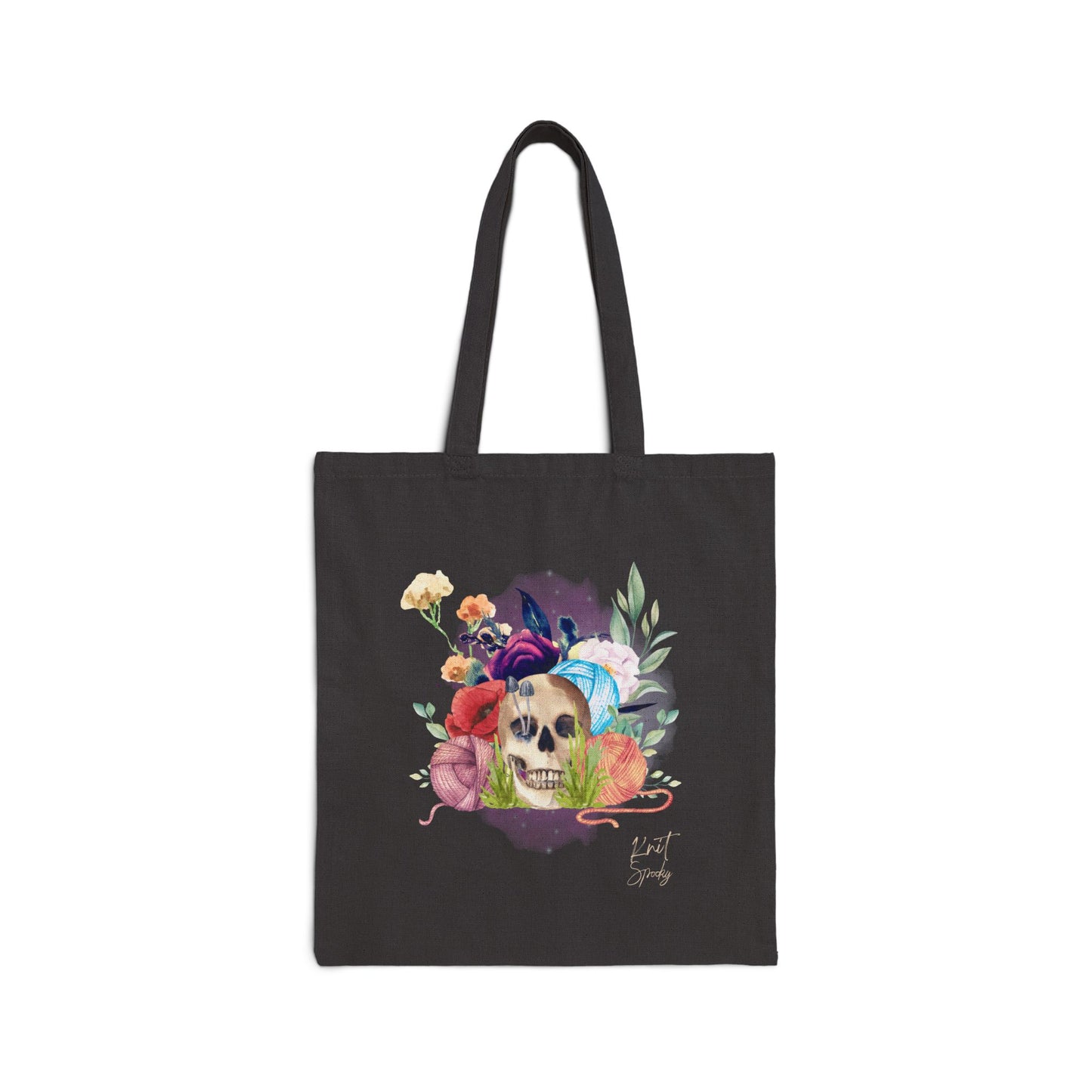 Knit Spooky Florals Cotton Canvas Tote Bag