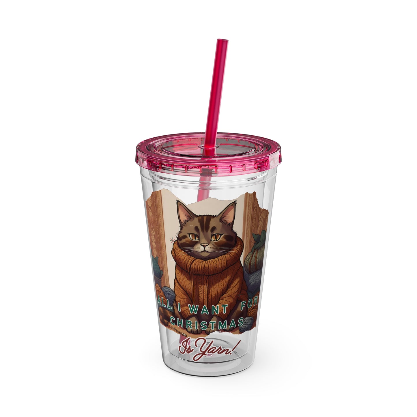 All I want for Christmas is Yarn Tumbler with Straw, 16oz