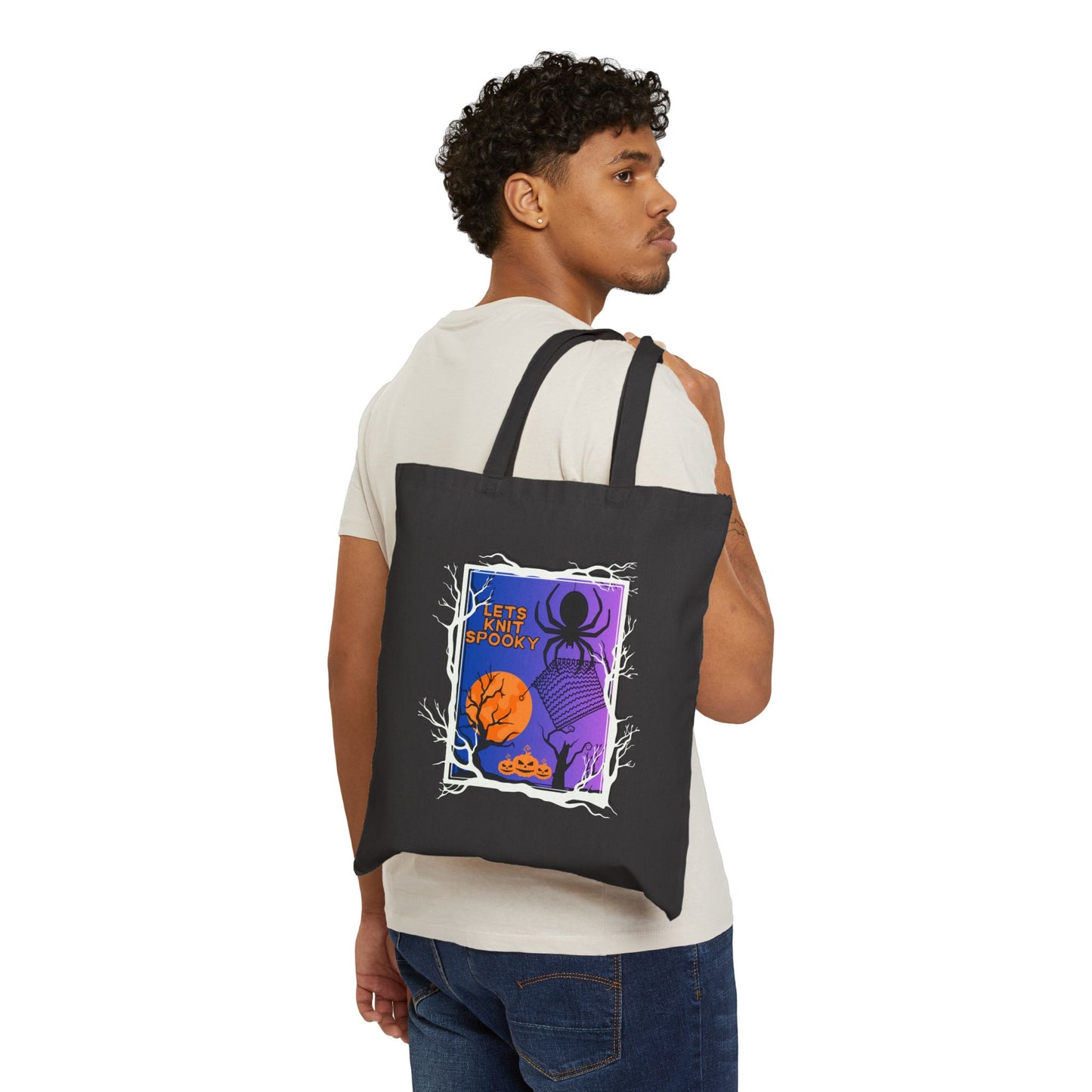 Lets Knit Spooky Cotton Canvas Tote Bag
