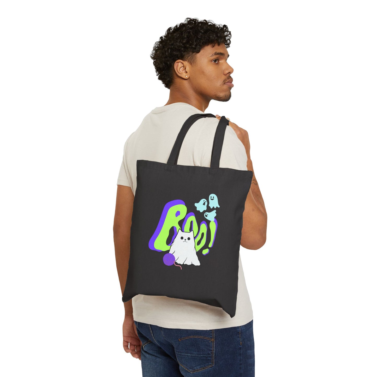 Boo Kitty Cotton Canvas Tote Bag